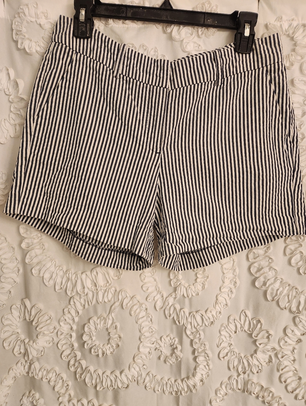 Sandro Womens Size 8 Blue white Striped Chino Shorts Cotton Pockets costal